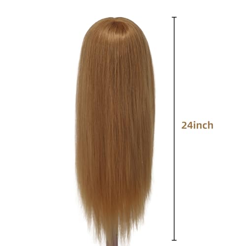 Mannequin Head 80% Real Human Hair 26'' Cosmetology Doll Head for Styling - color: Light Brown