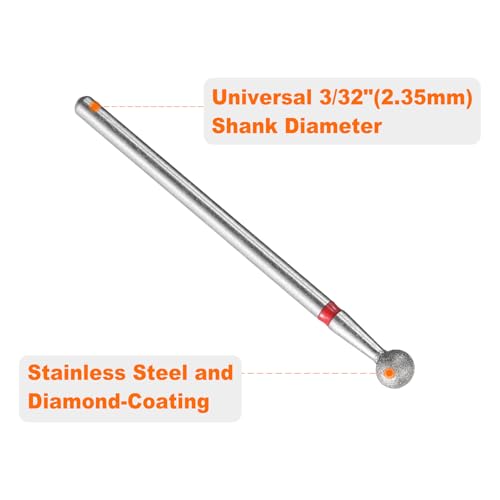 HARFINGTON 10pcs 200-230 Grits Diamond Grinding Bit 4mm Ball Head 2.35mm Shank 4mm Length Stone Sanding Drill Bits Rotary Tool for Ceramic Glass Nails Grinding Polishing - color: Red, size: 4mm
