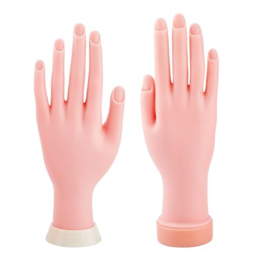 SUPERFINDINGS 2Pcs 2 Styles Silicone Practice Hand for Nails Soft Touch Mannequin Hand for Nails Practice Hands Tool and Rings Bracelets Necklaces Holder Full Poseable Hands for Practicing Nail Art