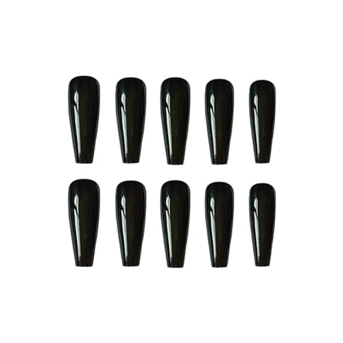 MISUD Press on Nails - Long Coffin Fake Nails with Goth Black, Acrylic Gothic Design 24 pcs - color: 019A05-12Black