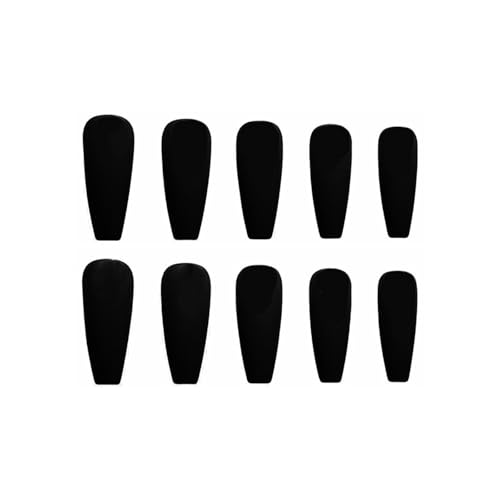 MISUD Press on Nails - Long Coffin Fake Nails with Goth Black, Acrylic Gothic Matte Solid Color Design 24 pcs - color: 019A05-11Black