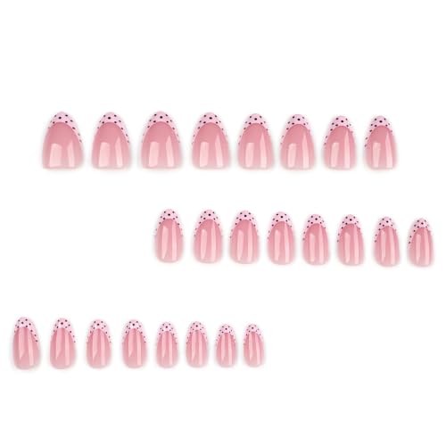 Polka Dots Press on Nails Short Almond Fake Nails Pink French Tip Acrylic - color: BD-Pink-13