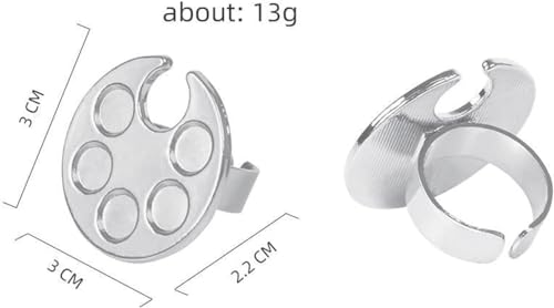 Silver Mini Manicure Palette Metal Paint Palette Finger Rings Nail Art Tools Makeup Palette for Mixing Foundation
