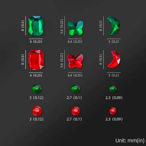 Red Nail Art Rhinestone Green Crystal Resin Rhinestone 3D Mixed Nail Charms Flatback Gems Acrylic Nail Supplies for Women Manicure Art DIY Crafts Jewelry Clothes Accessories - color: Rhinestone 14