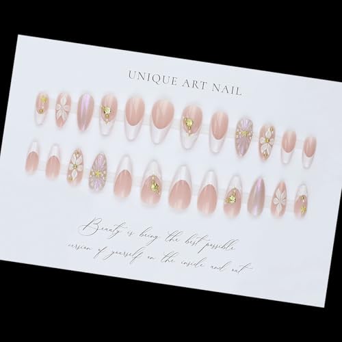 3D Press on Nails Medium Almond - White French Tip - color: D-34