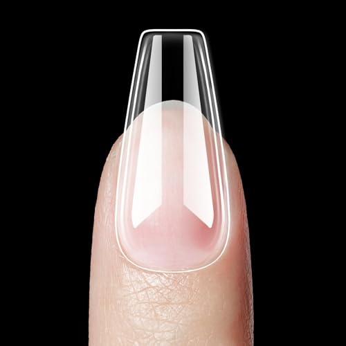 Beetles Gel Nail Kit Extension Set with 500Pcs Medium Coffin Shaped Tips - color: Medium Coffin 500pcs (Clear Kit)