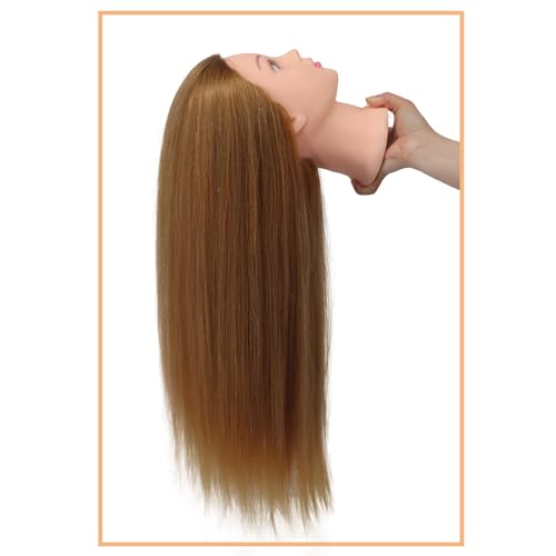 Mannequin Head 80% Real Human Hair 26'' Cosmetology Doll Head for Styling - color: Light Brown