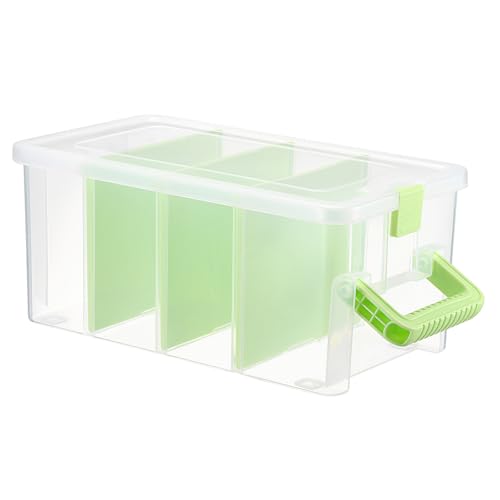 BTSKY Clear Plastic Dividing Storage Box with 4 Deep Compartment Sewing Box - size: 13.9x7.9x6.2 Inches-Green