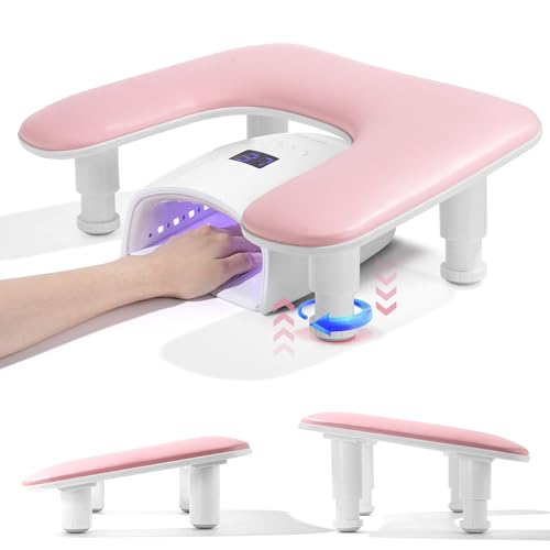 Big Arm Rest for Nails Tech, Height Adjustable, U-Shaped, Pink - color: 2nd Gen Pink