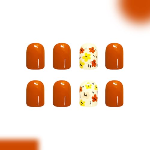 24Pcs Short Square press on Nails Fall Flower Fake Nails - color: Style-31