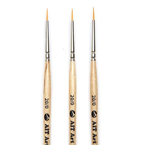 AIT Art Mini Liner Detail Paint Brushes, Size 20/0, Pack of 3, Handmade in USA for Trusted Performance Painting Small Details with Oil, Acrylic, and Watercolors - size: 20/0