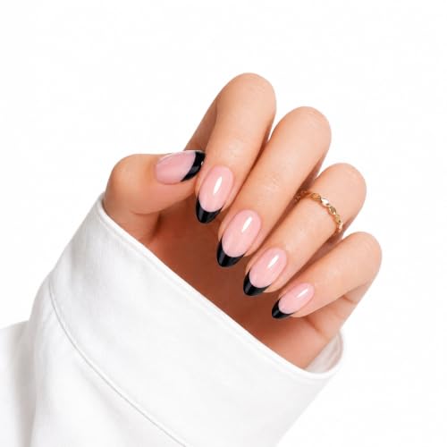 30Pcs Black French Tip Press On Nails, Soft Gel Almond Nails - color: Various colors