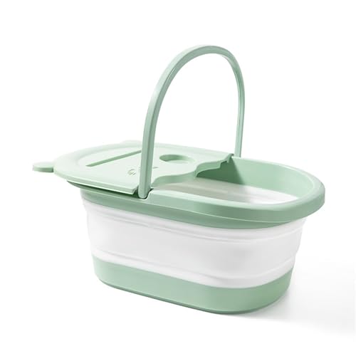 Collapsible Foot Spa Bath Soaking Tub - Foot Massager Soak Tub with Massage Acupoint Plastic Cleaning Supplies Organizer with Handle for Feet Health Toe Ankles Pedicure or Windows Cleaning Car Washing - color: White Green