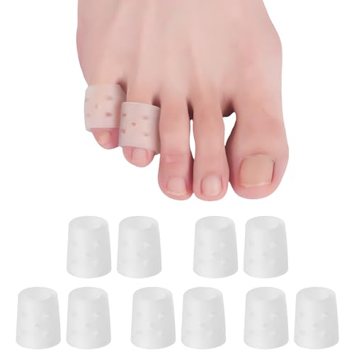 Hoogoo Pinky Toe Sleeves 10pcs with Hole, Toe Protecters Covers for Small Toe, Protect Toe from Rubbing, Ingrown Toenails, Corns, Blisters, Hammer Toes and Other Painful Toe Problems - color: Translucent(with Hole)