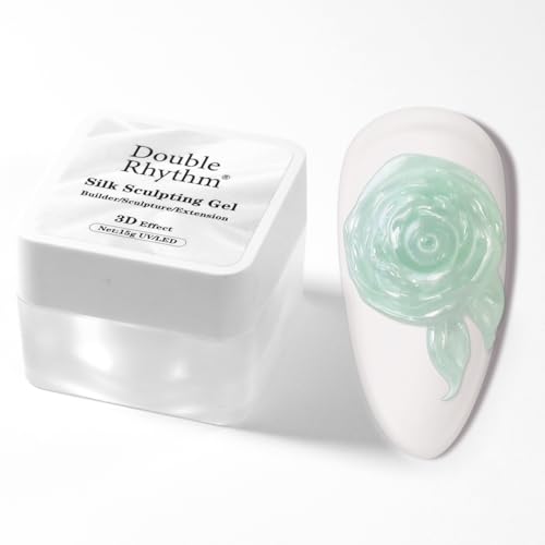 Double Rhythm 3D Nail Gel Pearl Solid Sculpting for Nail Art Non-Sticky Hard for Building Carving Molding Extension Soak Off UV/LED Nail Art Salon Home DIY 0.5 Oz (Green-Silk 08) - color: Green