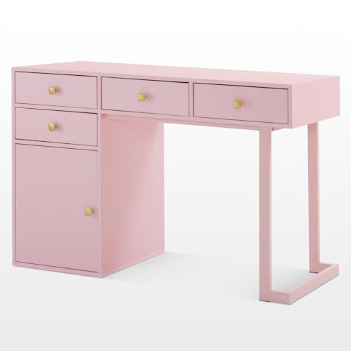 BarberPub Beauty Manicure Table with Storage Drawers, Nail Salon Desk for Nail Tech, Makeup Station with Round Handles, Beauty Equipment with Display Open Space 2990 (Pink) - color: Pink