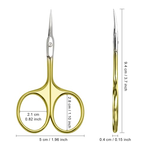 CGBE Cuticle Scissors, Extra Fine Curved Eyebrow Scissors, Gold - color: Gold