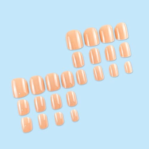 24Pcs Press on Nails Short Square Fake Nails with Nude Full Cover Designs - color: 22