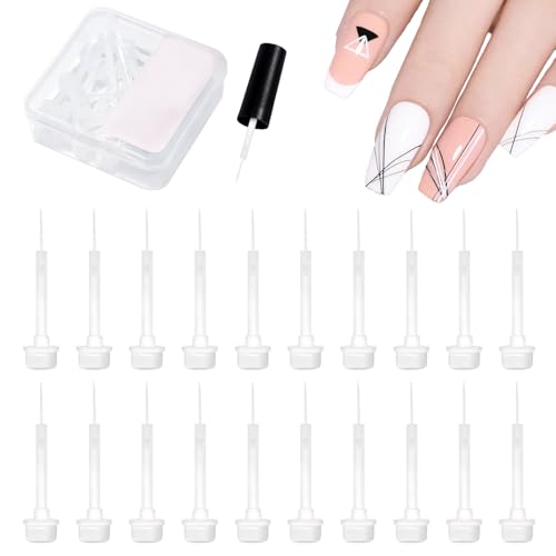 WOKOTO 20 PCS Liner Nail Polish Brush Replacement Head With a Cap Kit - Nail Liner Brush Tip Replace Head For Nail Polish Gel Nail Soft Liner Brush Head Liquid Nail Brushes Fingernail Brush