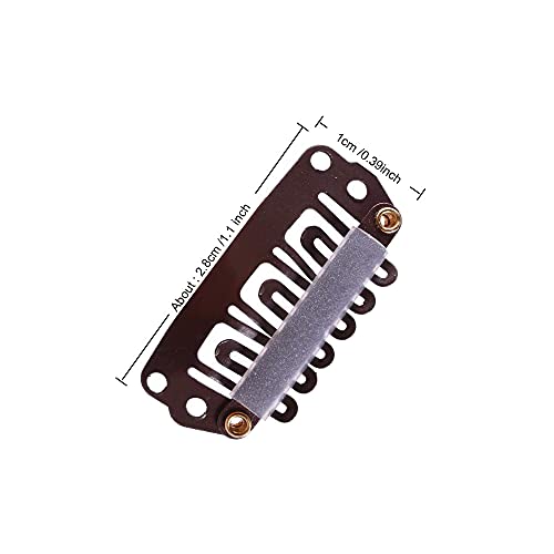 YANTAISIYU 24 pcs/lot Metal Hair Extension Clips, 28mm 6-Teeth Clips with Rubber U-Shape Snap for Hair Extension Hairpiece (Dark Brown) - color: Dark Brown, style: 28mm 24pcs U-shape