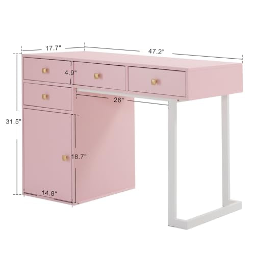 BarberPub Manicure Table with Storage Drawers, Nail Salon Desk for Nail Tech, Makeup Station with Round Handles, Beauty Equipment with Display Open Space 2990 (White&Pink) - color: White&pink