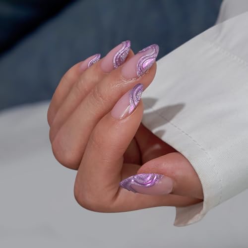 BTArtbox Press On Nails, Cat Eye Short Almond Nails, 32Pcs Full Kit - color: A2-Mermaid Tail