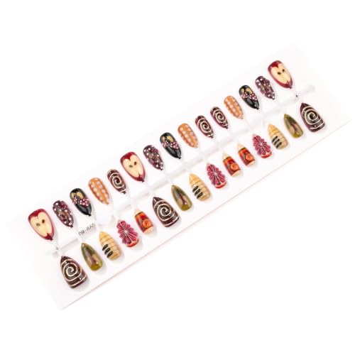30pcs Fall Fake Nails Autumn Mushroom Fruit Press on Acrylic Nails - color: Halloween Press on Nails 23