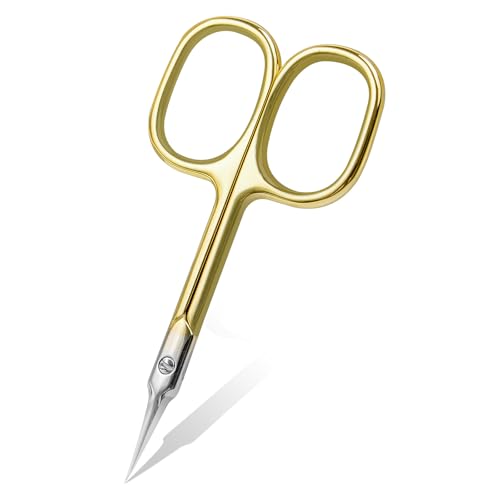 CGBE Curved Cuticle Scissors, Extra Fine Pointed Tip, for Russian Manicure - color: Gold