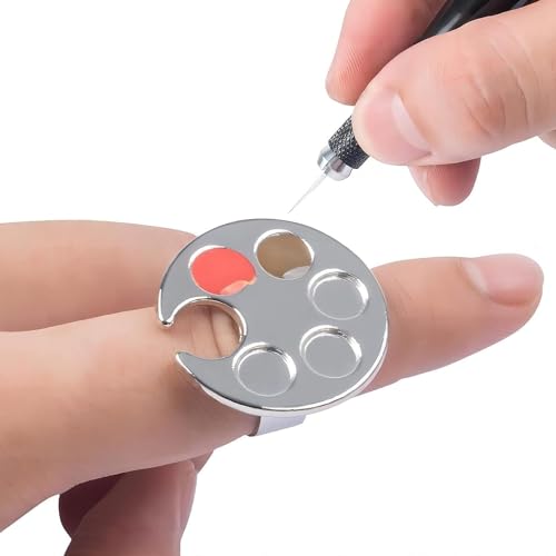 Silver Mini Manicure Palette Metal Paint Palette Finger Rings Nail Art Tools Makeup Palette for Mixing Foundation