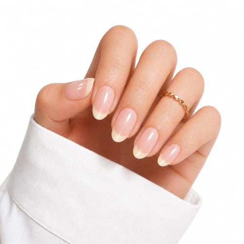 Cat Eye French Press On Nails, 30PCS Almond Soft Gel Nude Nails - color: Shimmer Beige French Tip