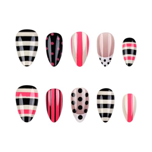 30Pcs Almond Press on Nails Polka Dots Fake Nails Short Nails Press ons - color: Summer Style-Colorful-14
