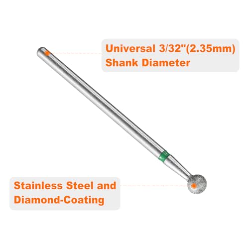 HARFINGTON 10pcs 100-120 Grits Diamond Grinding Bit 4mm Ball Head 2.35mm Shank 4mm Length Stone Sanding Drill Bits Rotary Tool for Ceramic Glass Nails Grinding Polishing - color: Green, size: 4mm