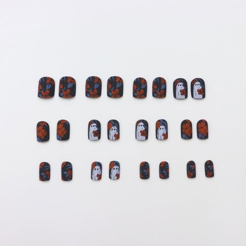 Halloween Press On Nails Medium Square Matte Black Fake Nails - color: Halloween26-Black-9