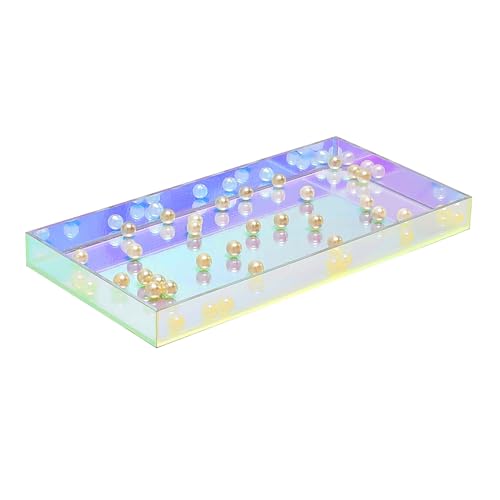 ROYALITA Iridescent Acrylic Vanity Tray, Small Acrylic Trays Spill Proof - size: 10" x 5" x 1"