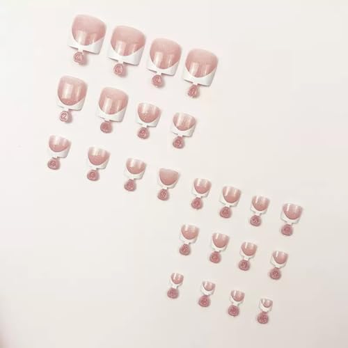 CTTHNBD 48Pcs Press on Nails Square & Press on Toenails Set, White French Tip Fake Nails with Glitter Design - for Women Manicure - color: Bling Pink