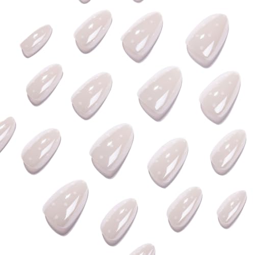 White Polka Dot Press On Nails Short Almond Fake Nails Glossy Glue On Nails - color: BD-White-11