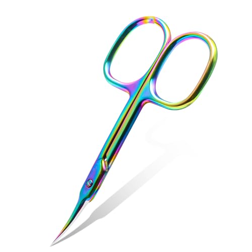 CGBE Curved Cuticle Scissors, Extra Fine Pointed Tip, for Russian Manicure - color: Colorful