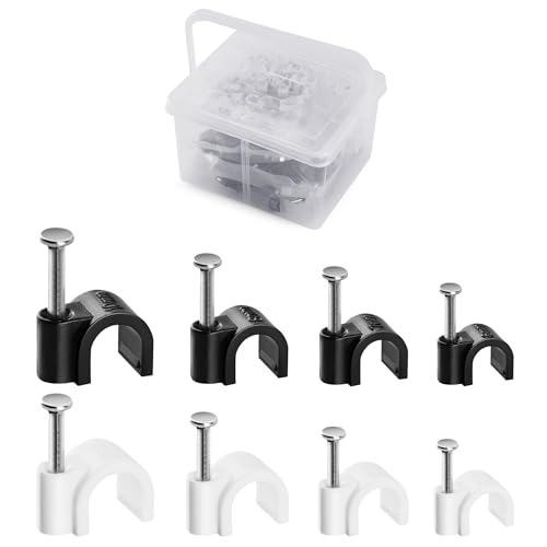 Cable Nails Clips 400 Pcs, 6mm 7mm 8mm 10mm Kit, U Staple Wall Clips Clamps