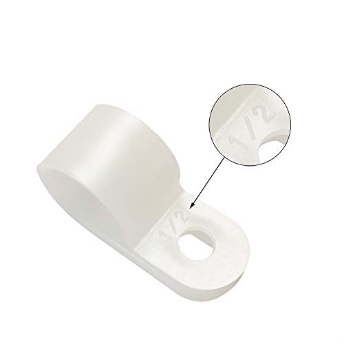 Cable Clamp 200 Pcs Black Nylon Screws Plastic R-Type Cable Clamp Clips Fasteners Assortment for Cable Conduit 6 Sizes 3/16" to 1" - White - size: 6 Sizes_200 Pcs_White