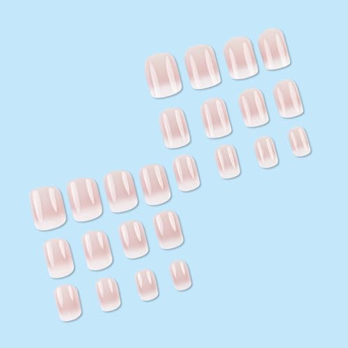 Press on Nails Short Square MABKJLF Fake Nails Full Cover Pink & White Gradient False Nails Glossy Glue on Nails Stick on Nails Acrylic Nails Artificial Nails for Women Girls 24Pcs - color: S43