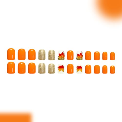 24Pcs Fall Press on Nails Short Square Maple Leaf Fake Nails - color: Style-26