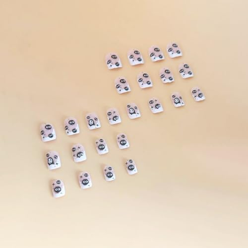 Halloween Short Square Press on Nails Cute Black Coal Ball Design False Nails French Fake Nails Glossy Little Ghost Full Cover Acrylic Nails for Women Halloween Manicure Decorations - color: Halloween Style 021