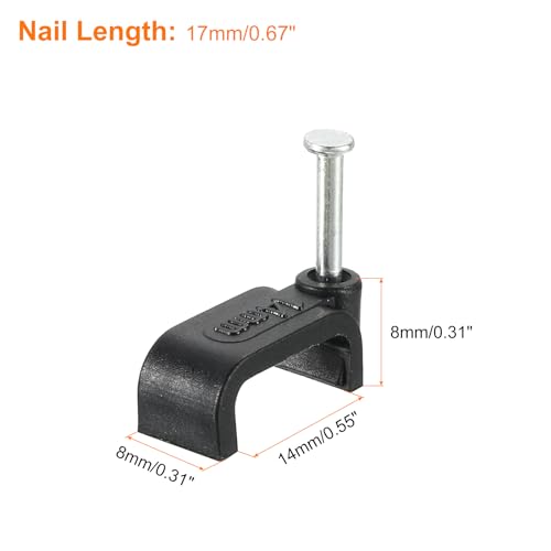 uxcell Cable Clips with Steel Nail, 100Pcs 14mm/0.55" Plastic Cable Wire Clips, Ethernet Cable Clips Nail in Cable Clips for Home Wires Cables Cords Management, Black - size: 14mm