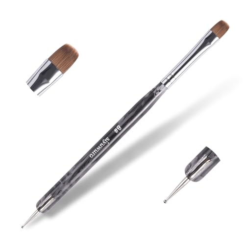 Kolinsky Sable Nail Brush French Nail Brush 2 Way Professional UV Gel Acrylic Nail Art Brush with Dotting Tool for French Manicure Cuticle Clean Up Nail Art Design Brush (8#) - color: 8#