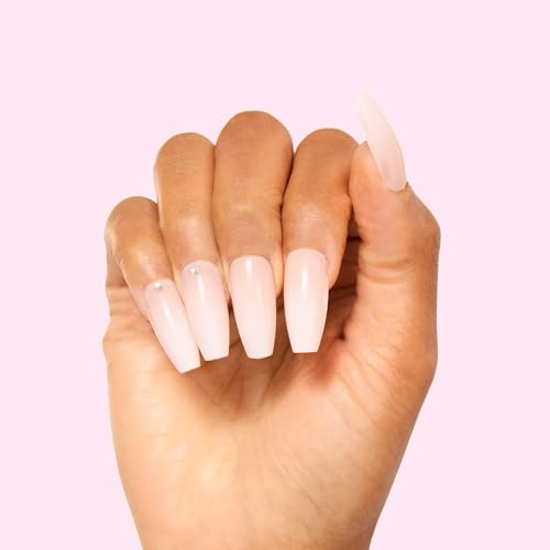PaintLab Gradient Nude Diamond Press On Nails, Coffin, 30pc Fake Nails Kit - color: Gradient Nude (With Diamonds)