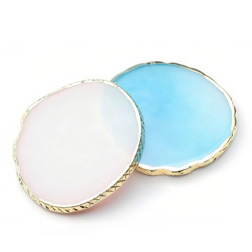 2PCS Resin Nail Art Mixing Palette – Gold-Edged Cosmetic Display Board for Nail Gel, Foundation, Eyeshadow & Pigment Blending, Durable & Easy to Clean