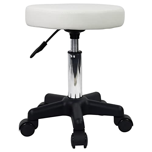 FURWOO Round Rolling Stool Height Adjustable Stool with Wheels for Spa Salon Massage White - color: White