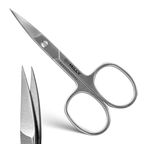 High Carbon Stainless Steel Professional Nail Scissors for Manicure | Razor Sharp Curved Blade Beauty Scissors for Women (Silver) - color: Silver