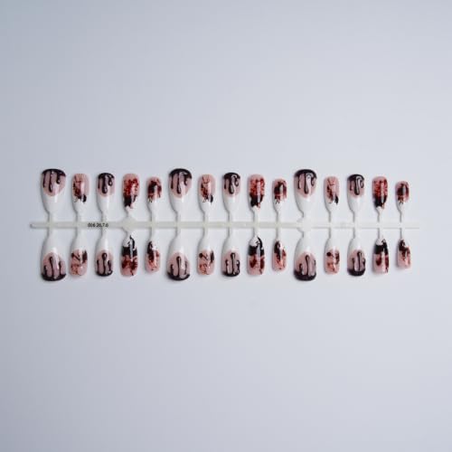 Halloween 3D Bloody Press on Nails Medium Almond French Tip 24Pcs - color: Halloween 3