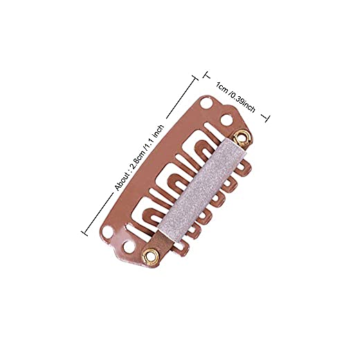 YANTAISIYU 24 pcs/lot Hair Extensions Clips 28mm 6-Teeth U-Shape Snap Metal Wig Clips with Rubber for Hairpiece Hair Extensions (Light Brown) - color: Light Brown, style: 28mm 24pcs U-shape